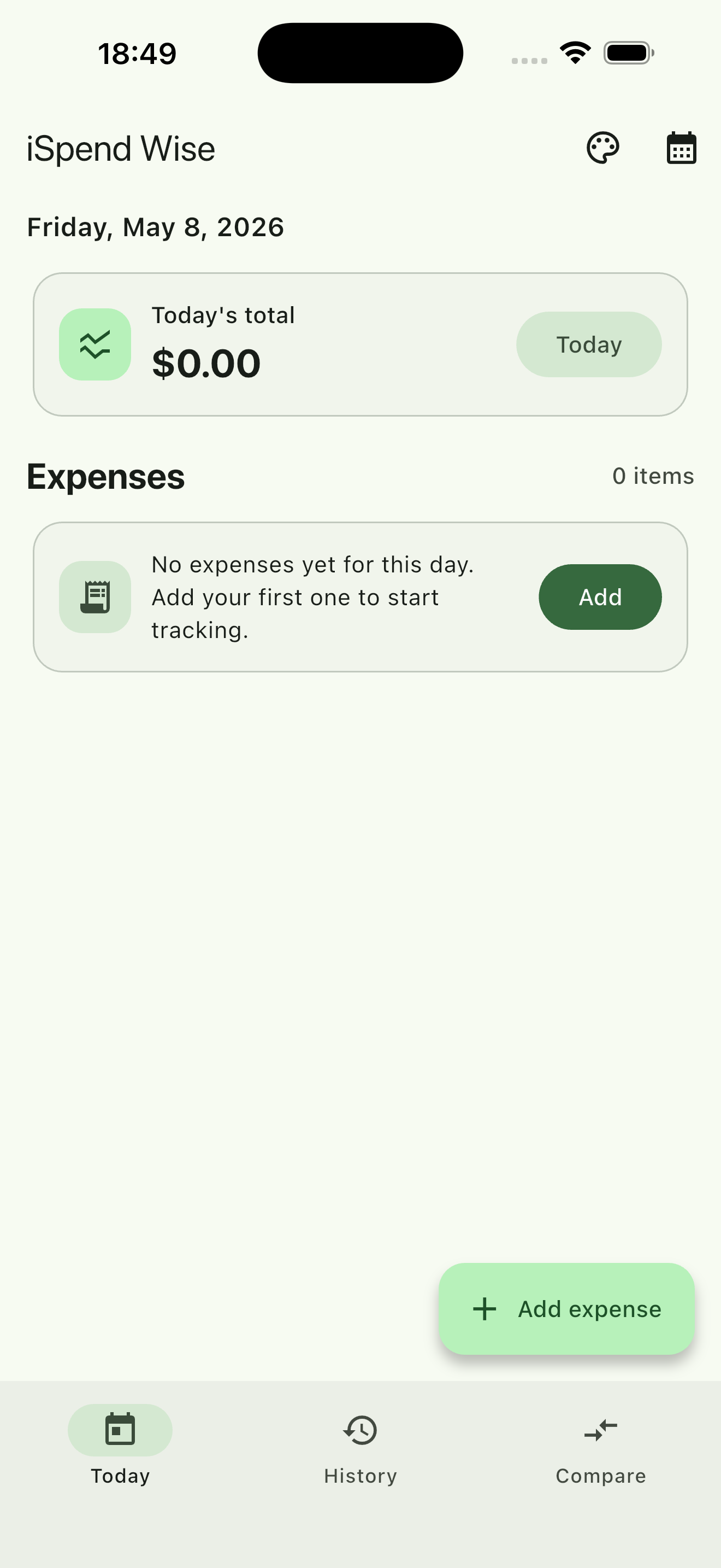 iSpend Wise app screenshot (screen 1)